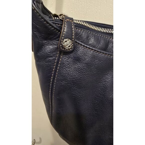 Brighton Vintage Navy Leather Crossbody Bag Embossed Detail & Adjustable Strap - Picture 3 of 16